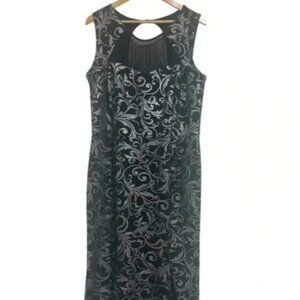 En Focus Women's Size 16W Black & White Silvery Strappy Sleeve Maxi Dress